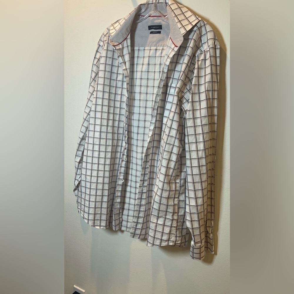 Bugatchi men’s size L White, Blue and tan Checkered Button-Up Shirt - Picture 4 of 8